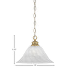 Chain One Light Pendant in New Age Brass with 14" White Alabaster Swirl Shade