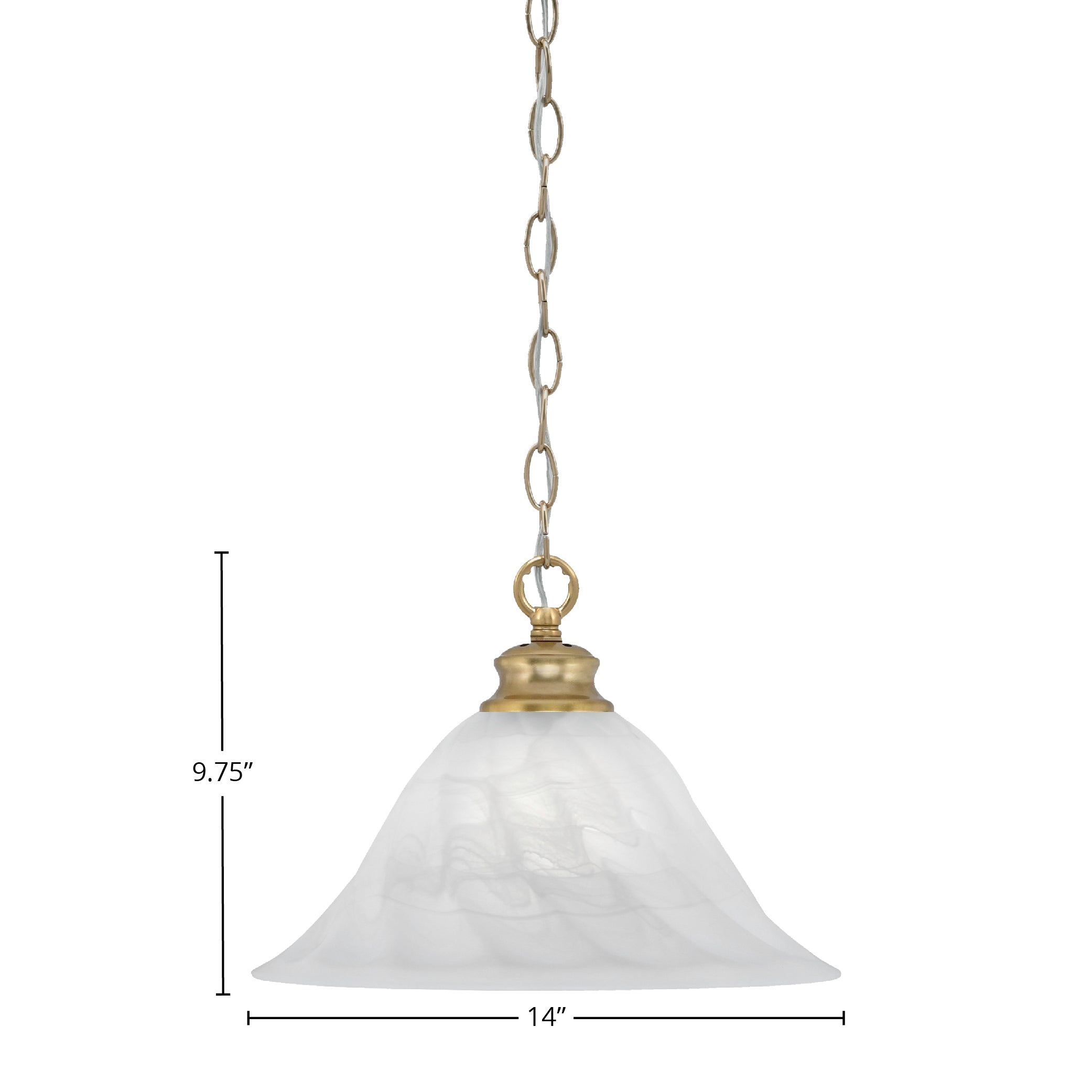 Chain One Light Pendant in New Age Brass with 14" White Alabaster Swirl Shade