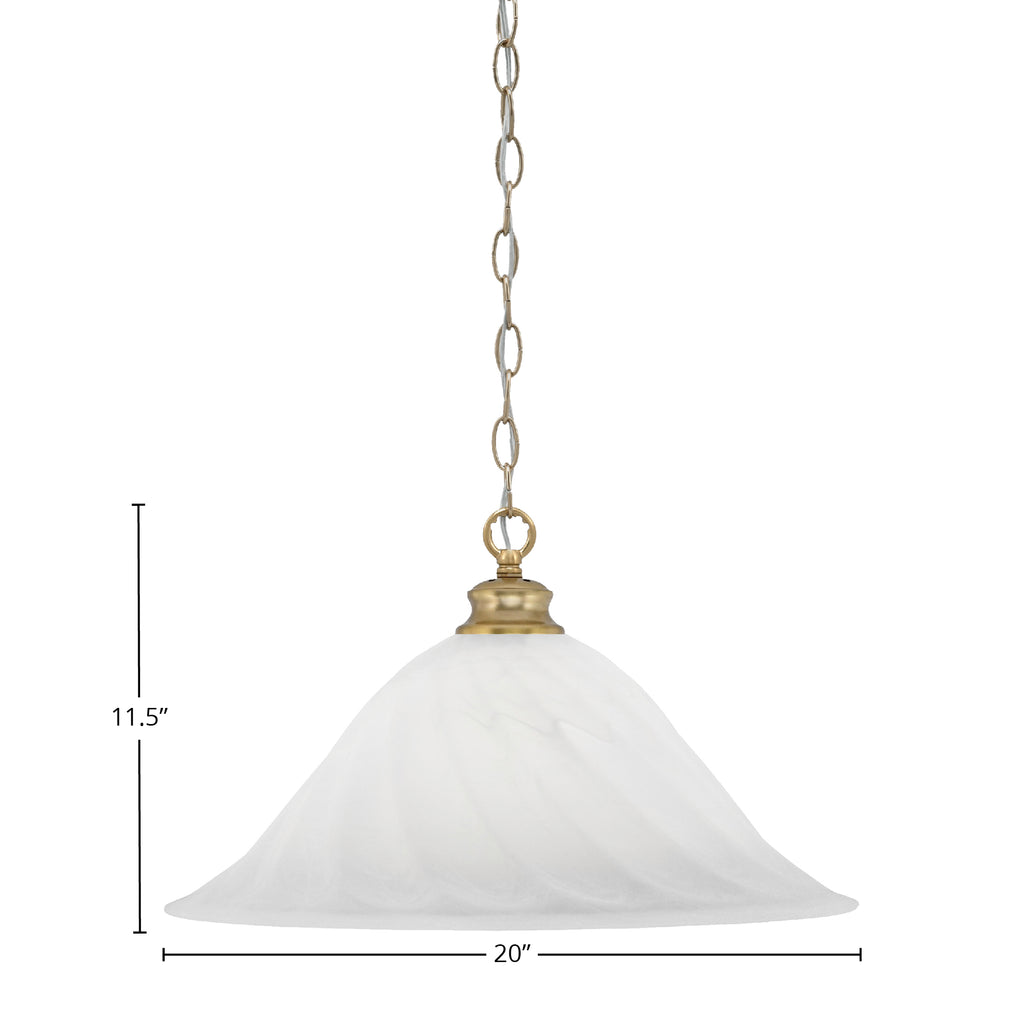 Chain One Light Pendant in New Age Brass with 20" White Alabaster Swirl Shade