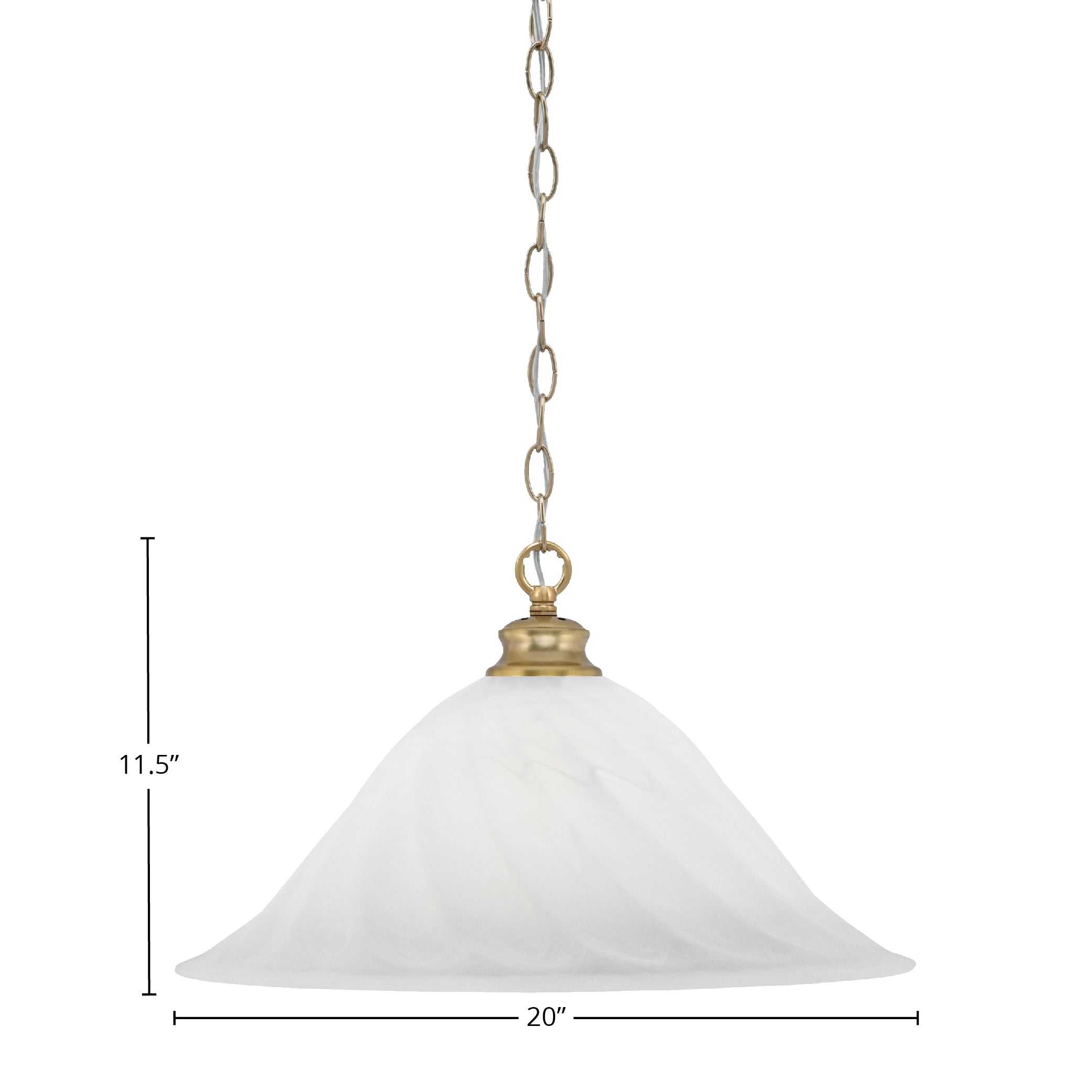 Chain One Light Pendant in New Age Brass with 20" White Alabaster Swirl Shade