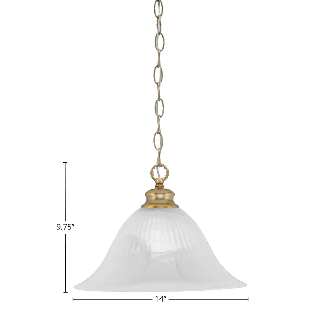 Chain One Light Pendant in New Age Brass with 14" White Alabaster Swirl Shade