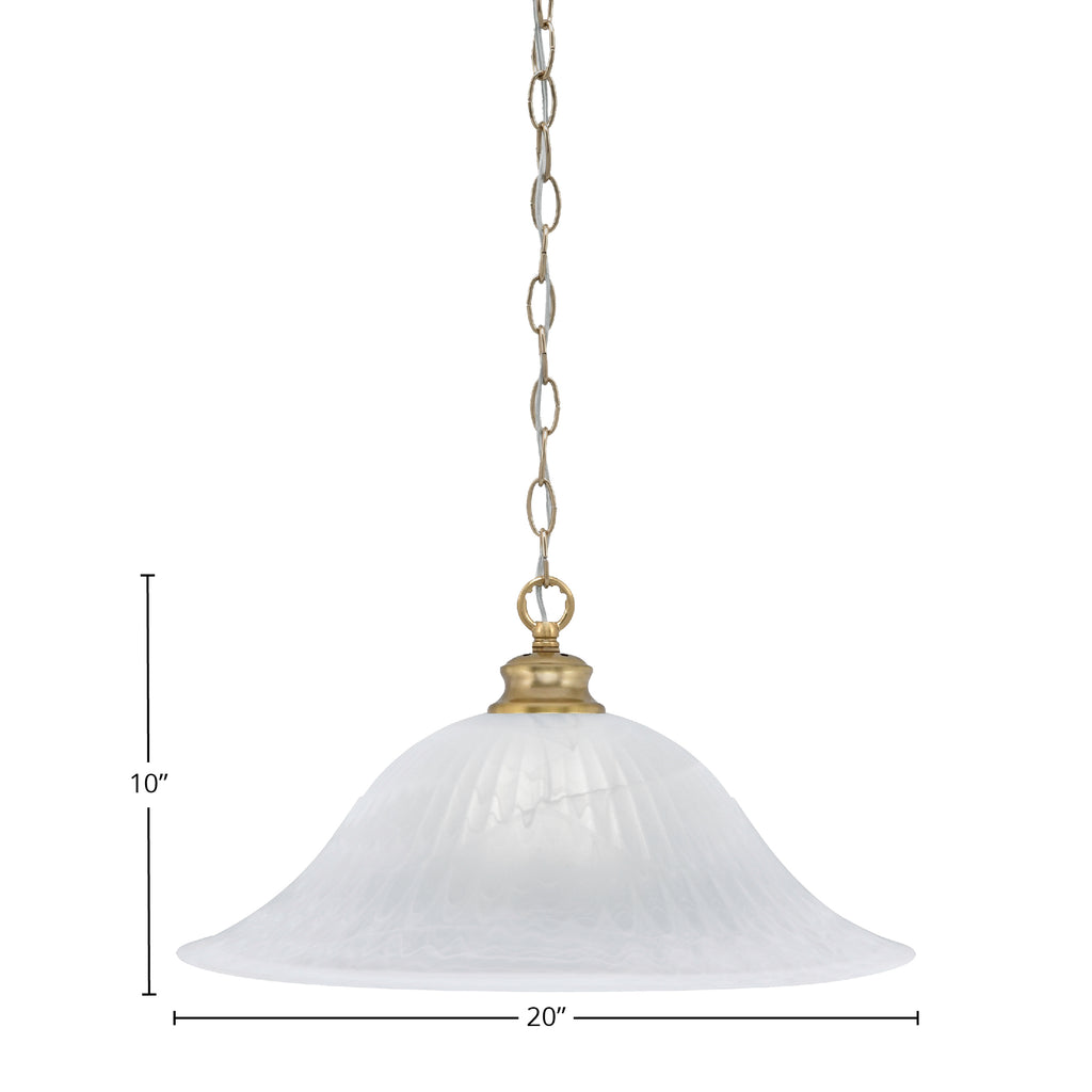 Chain One Light Pendant in New Age Brass with 20" White Alabaster Swirl Shade