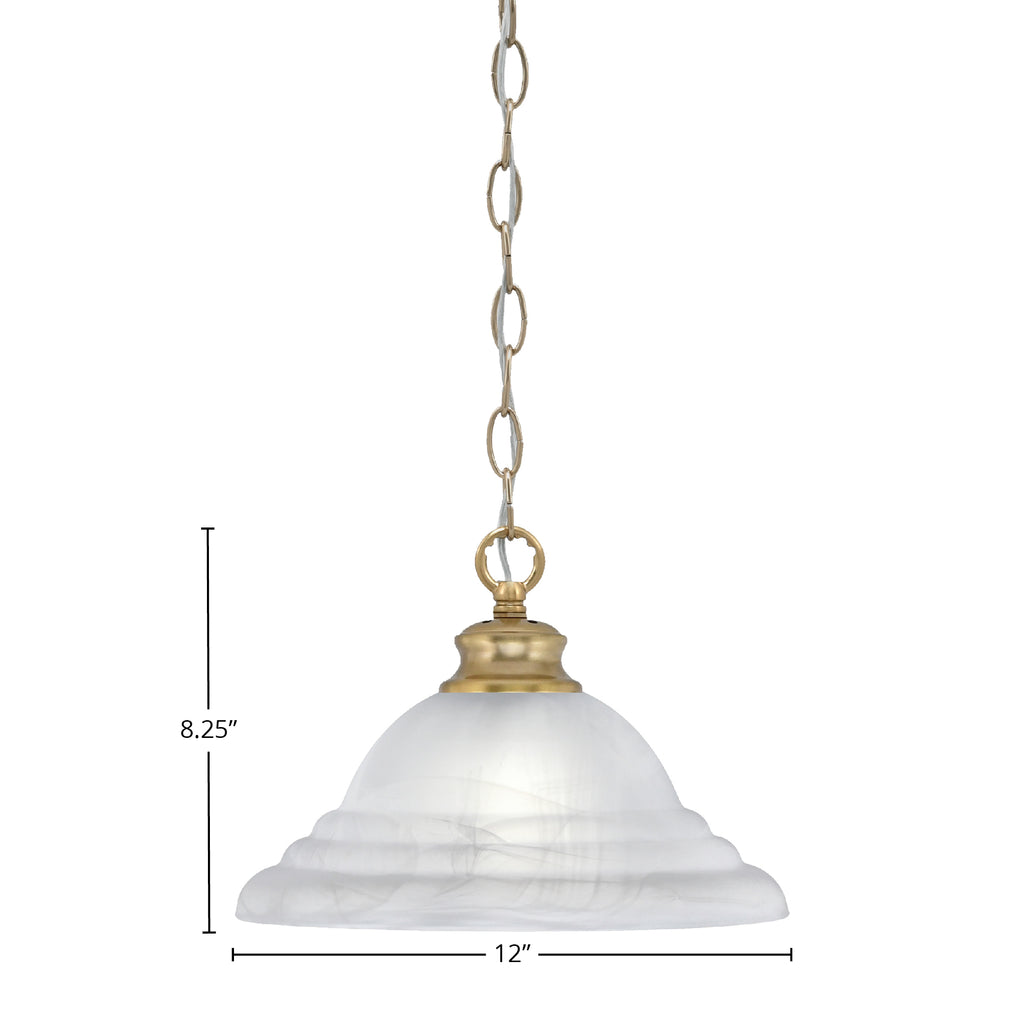 Chain One Light Pendant in New Age Brass with 12" White Alabaster Swirl Shade