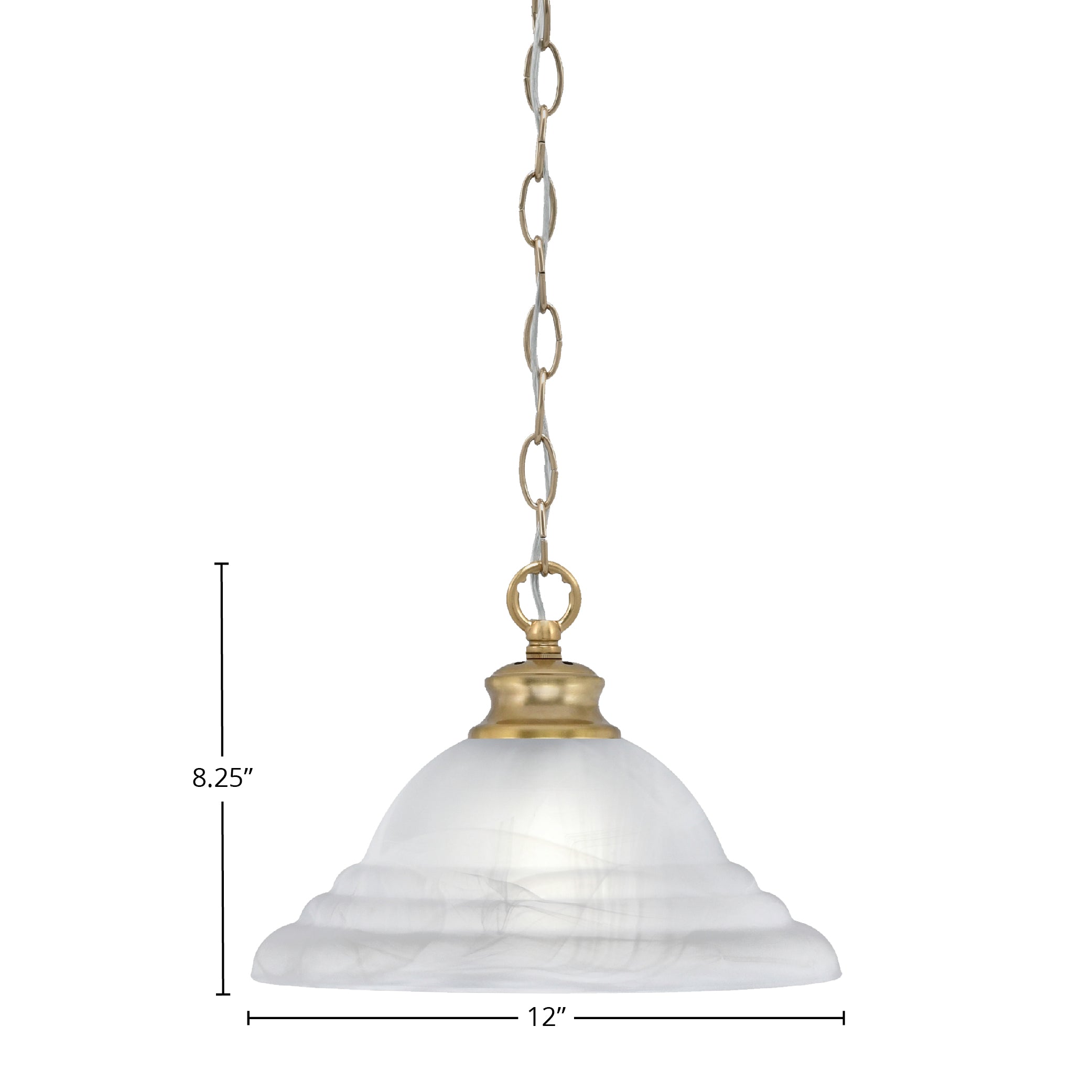 Chain One Light Pendant in New Age Brass with 12" White Alabaster Swirl Shade
