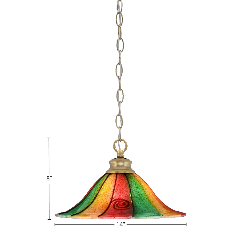 Chain One Light Pendant in New Age Brass with 14" Mardi Gras Shade