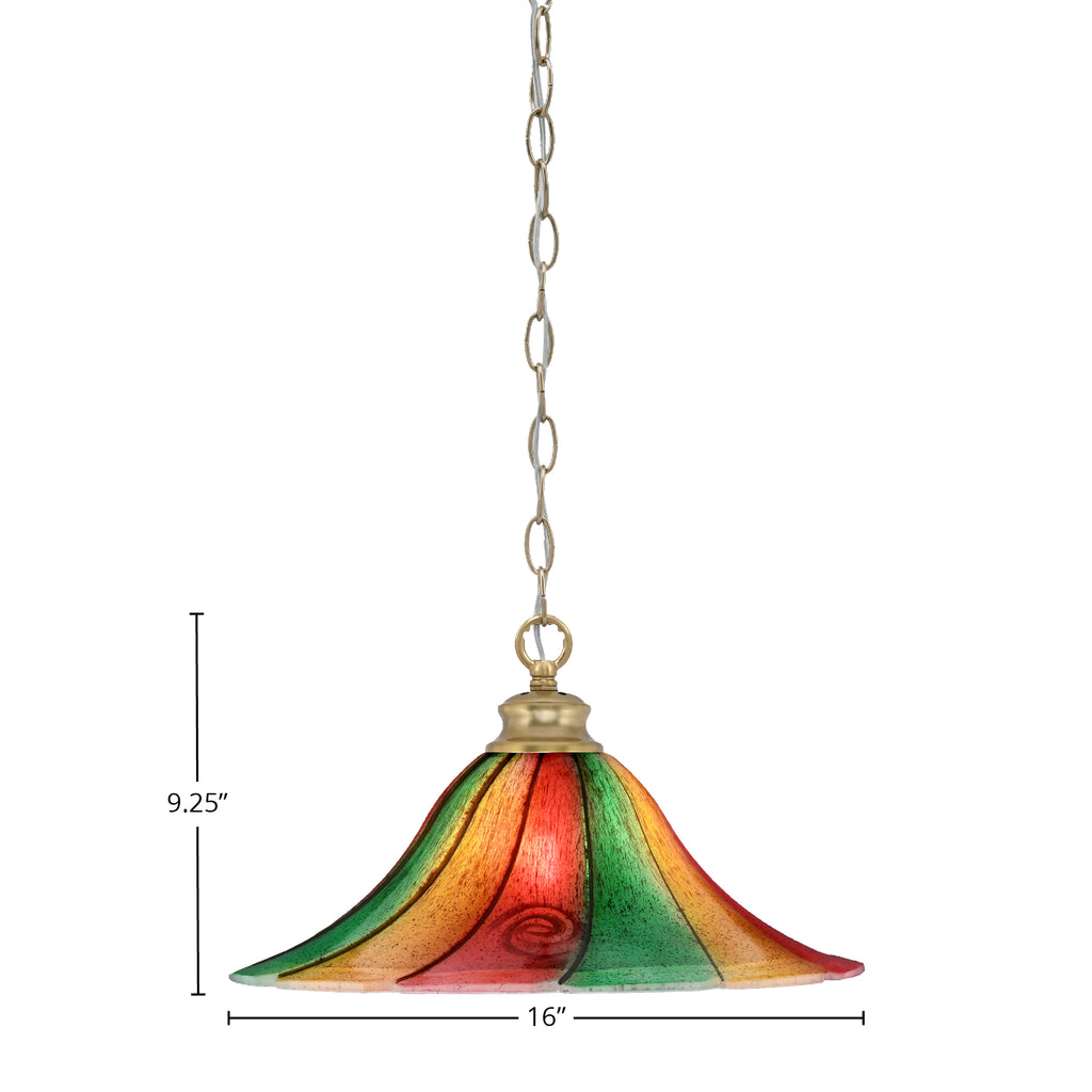 Chain One Light Pendant in New Age Brass with 16" Mardi Gras Shade