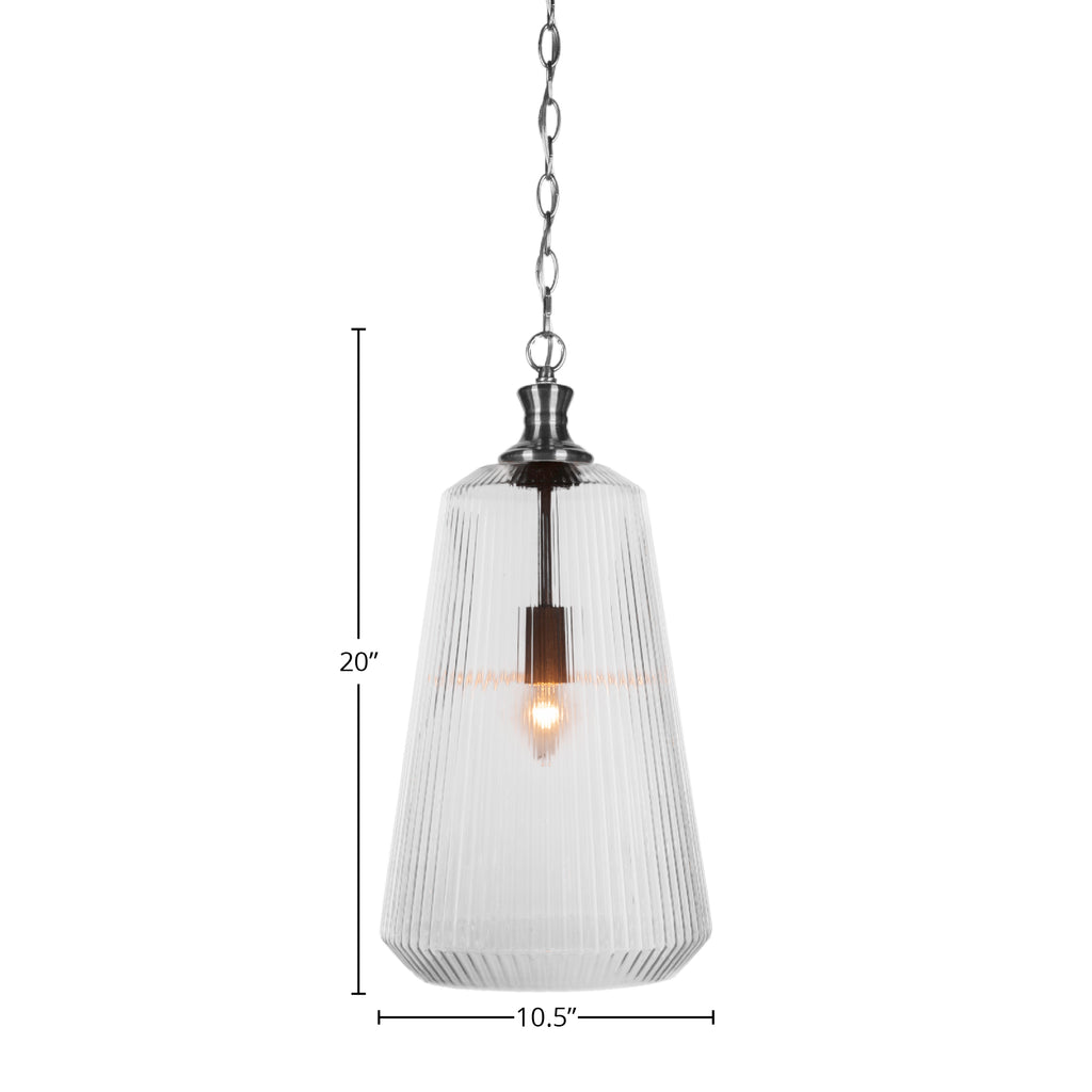 Carina One Light Pendant in Brushed Nickel with 11" Clear Ribbed Shade