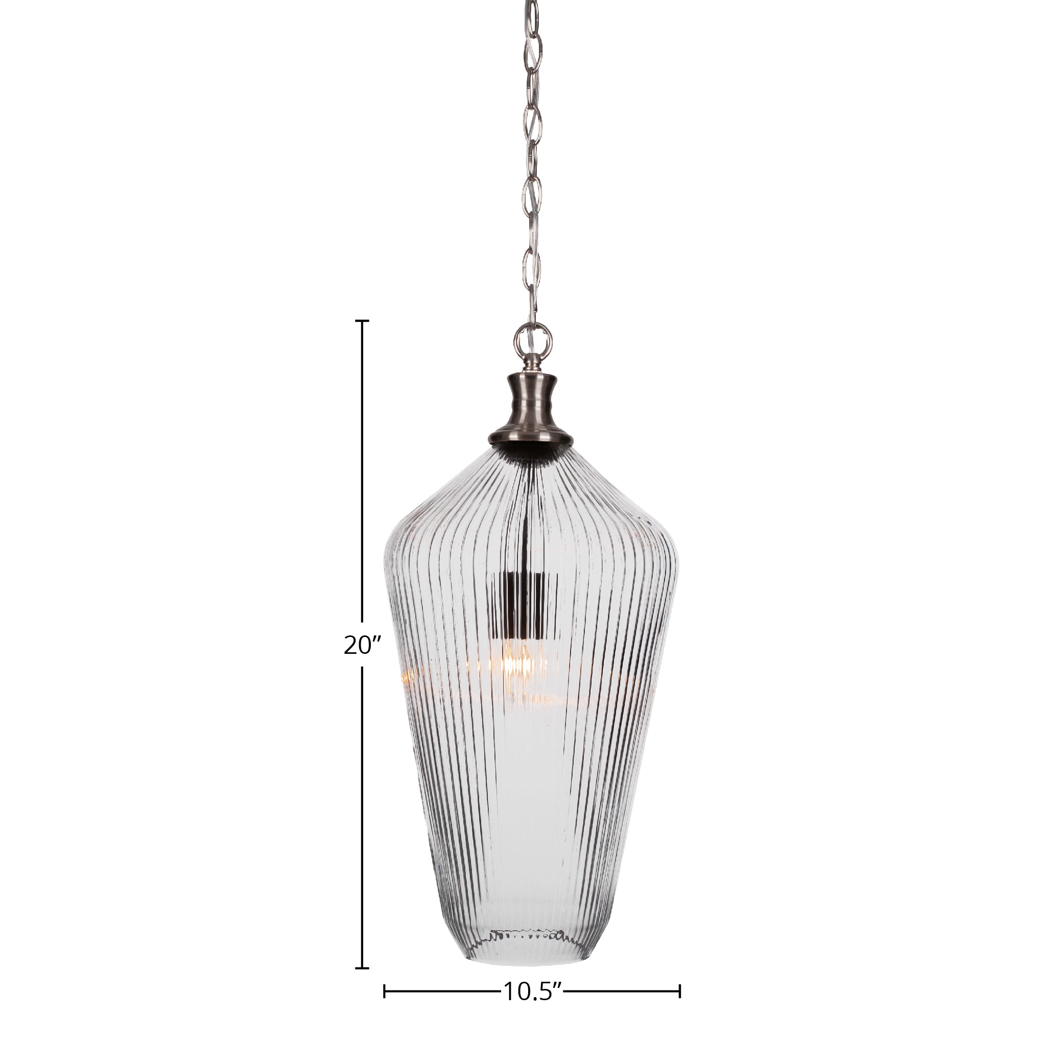 Carina One Light Pendant in Brushed Nickel with 11" Clear Ribbed Shade
