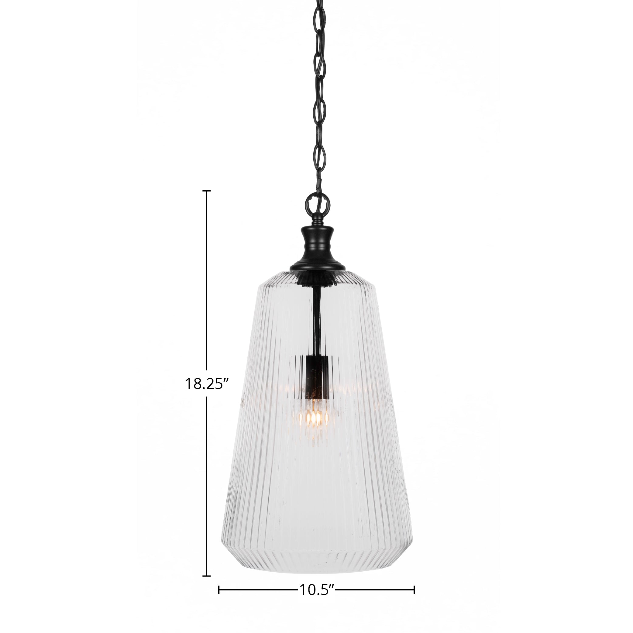 Carina One Light Pendant in Matte Black with 11" Clear Ribbed Shade