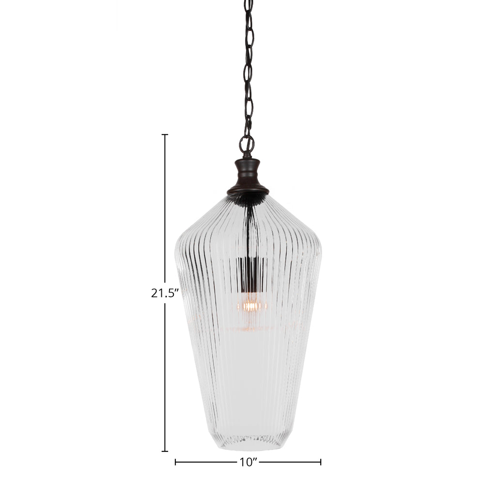 Carina One Light Pendant in Matte Black with 11" Clear Ribbed Shade