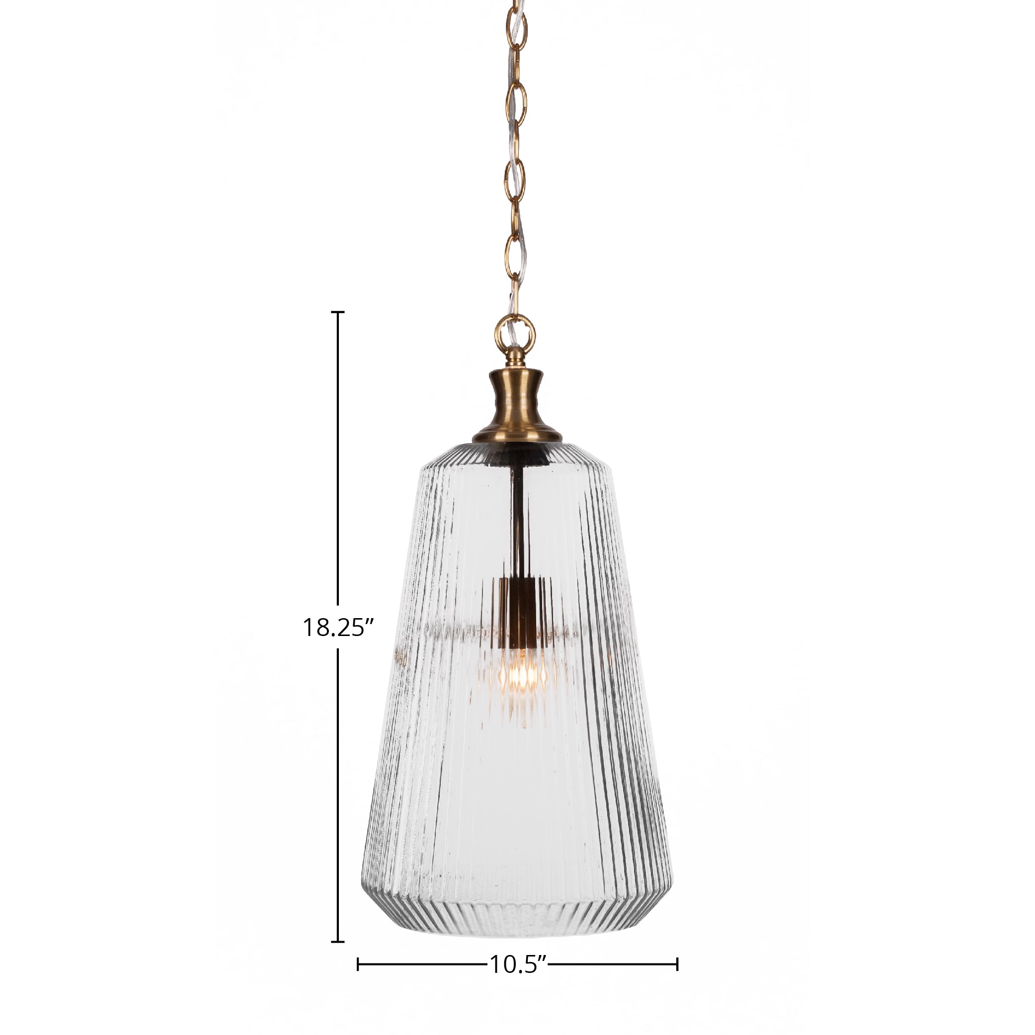 Carina One Light Pendant in New Age Brass with 11" Clear Ribbed Shade
