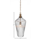 Carina One Light Pendant in New Age Brass with 11" Clear Ribbed Shade