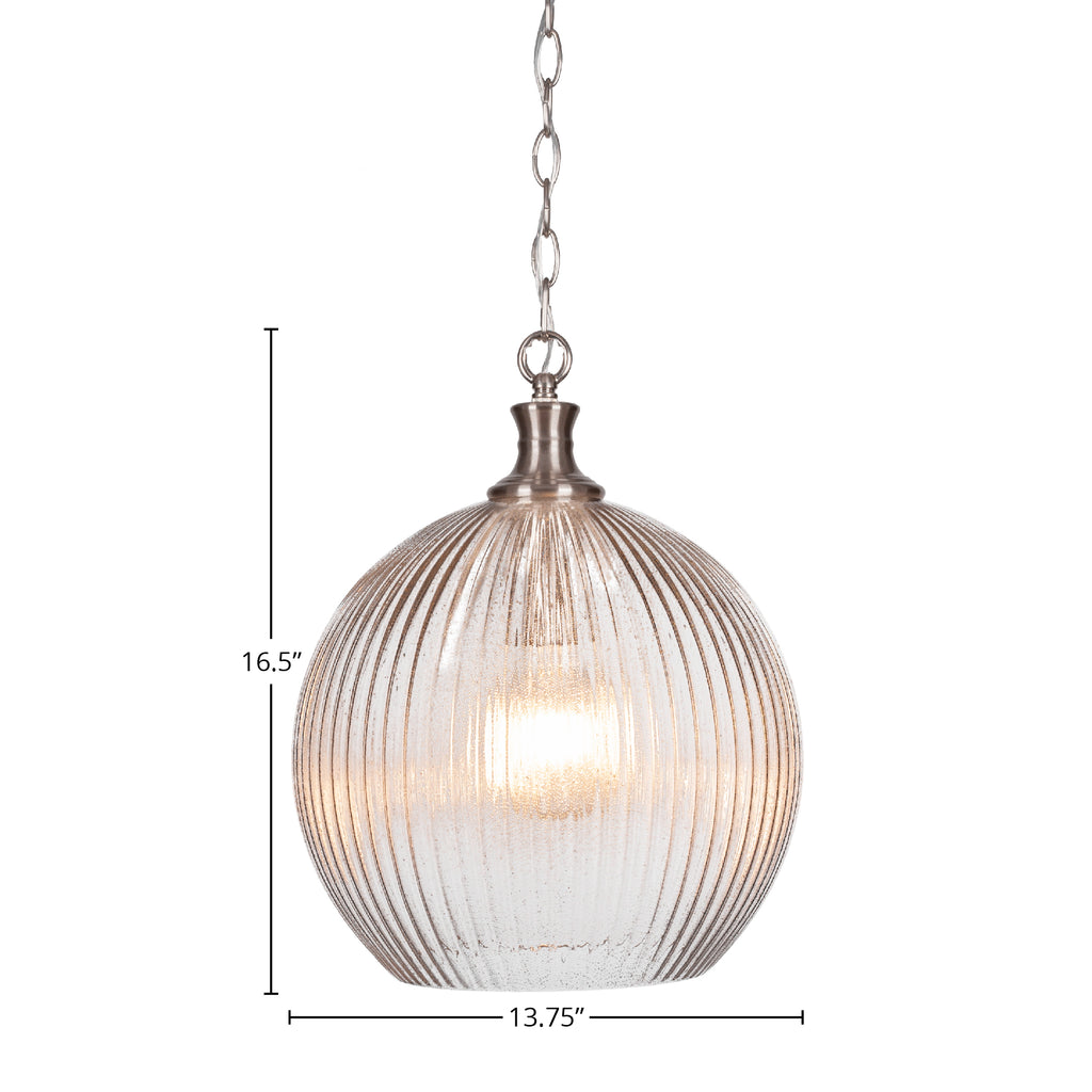 Carina LED Pendant in Brushed Nickel with 13.75" Micro Bubble Ribbed Shade