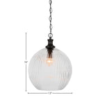 Carina One Light Pendant in Matte Black with 13.75" Clear Ribbed Shade