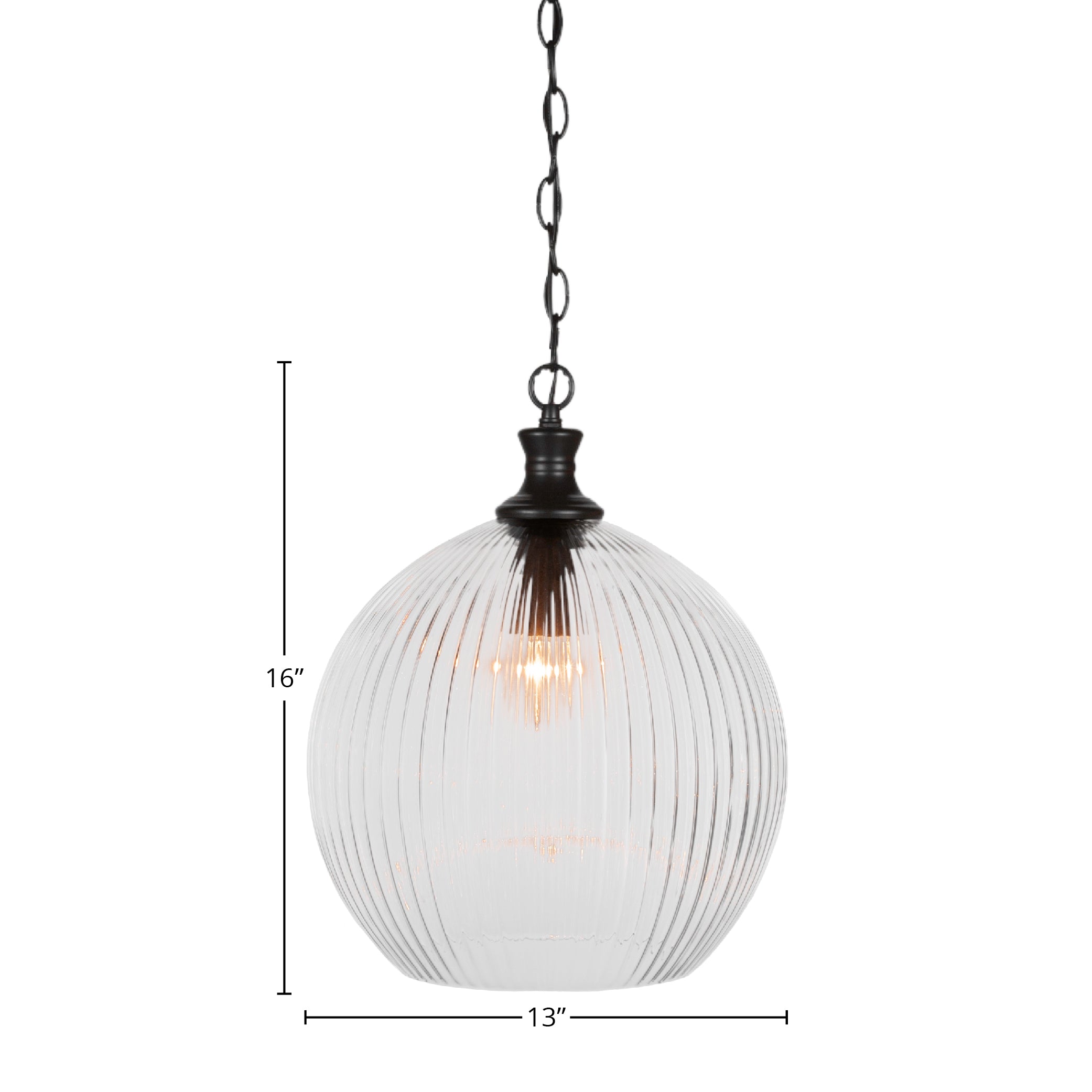Carina One Light Pendant in Matte Black with 13.75" Clear Ribbed Shade