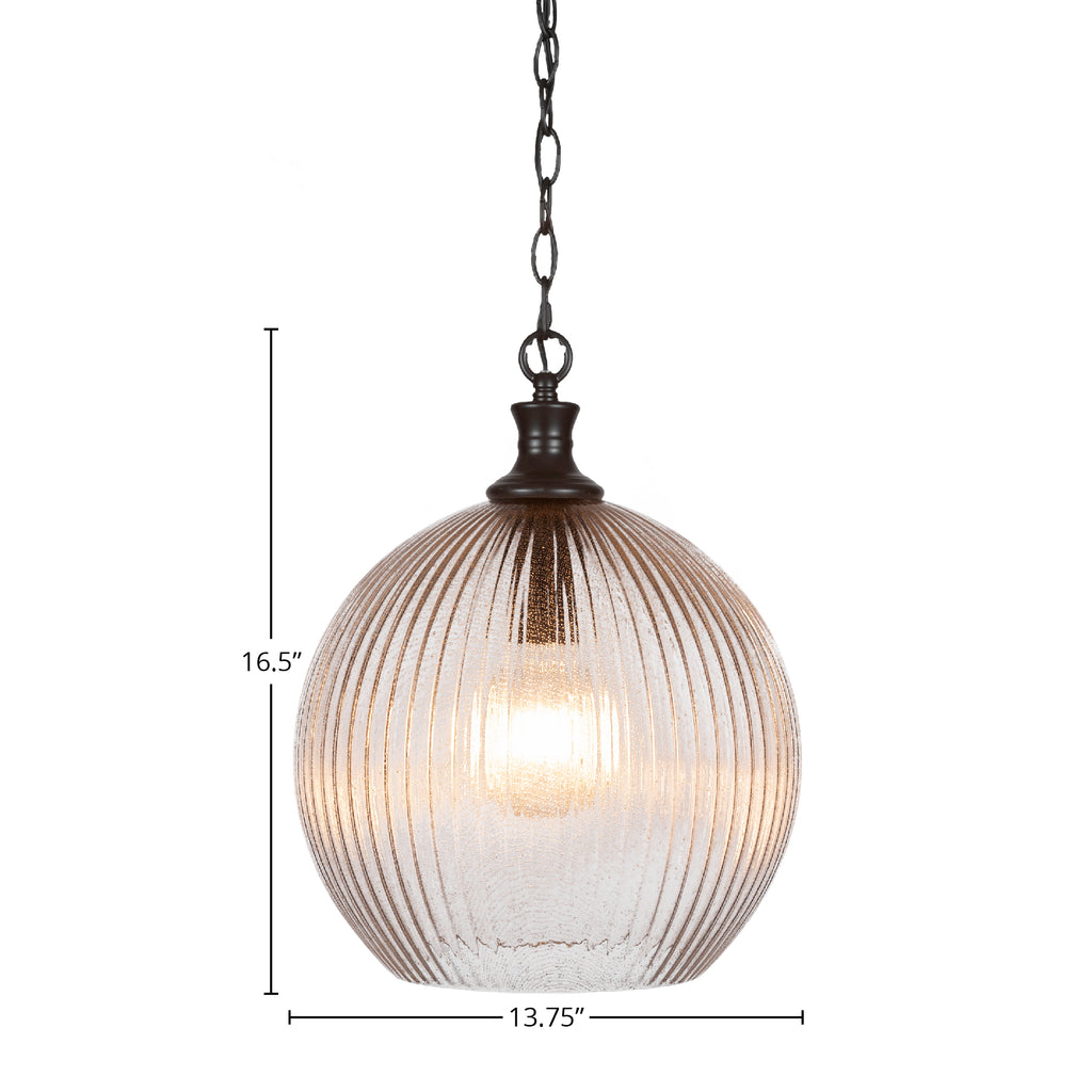 Carina LED Pendant in Matte Black with 13.75" Micro Bubble Ribbed Shade