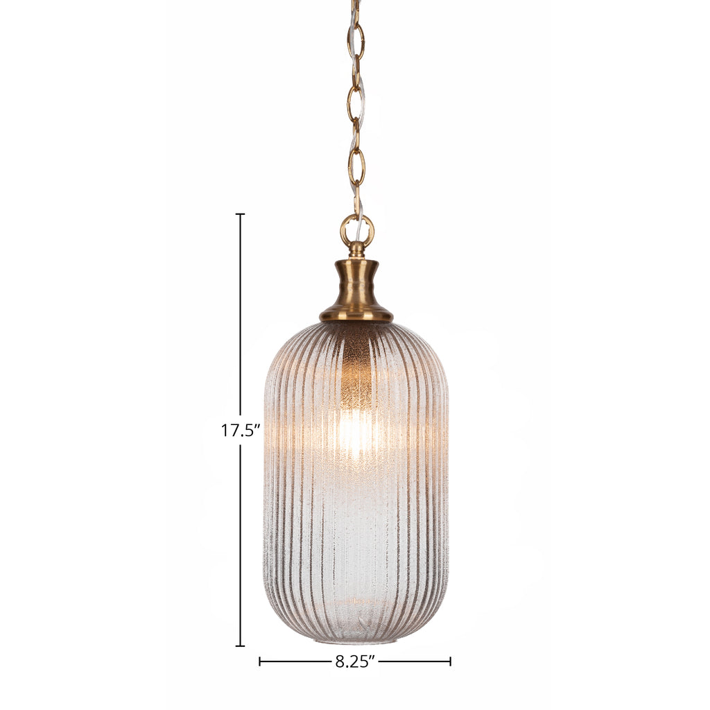 Carina One Light Pendant in New Age Brass with 8.25" Micro Bubble Ribbed Shade