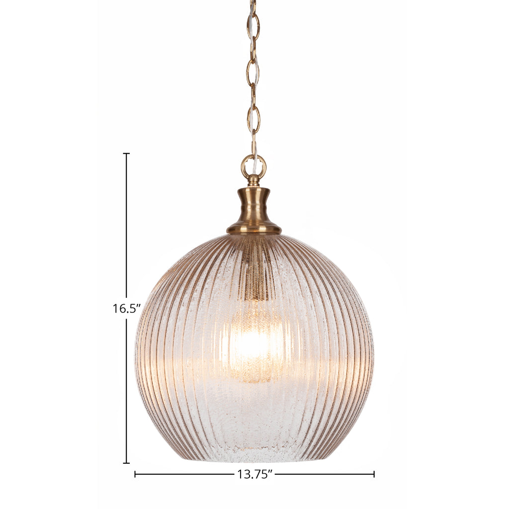 Carina LED Pendant in New Age Brass with 13.75" Micro Bubble Ribbed Shade