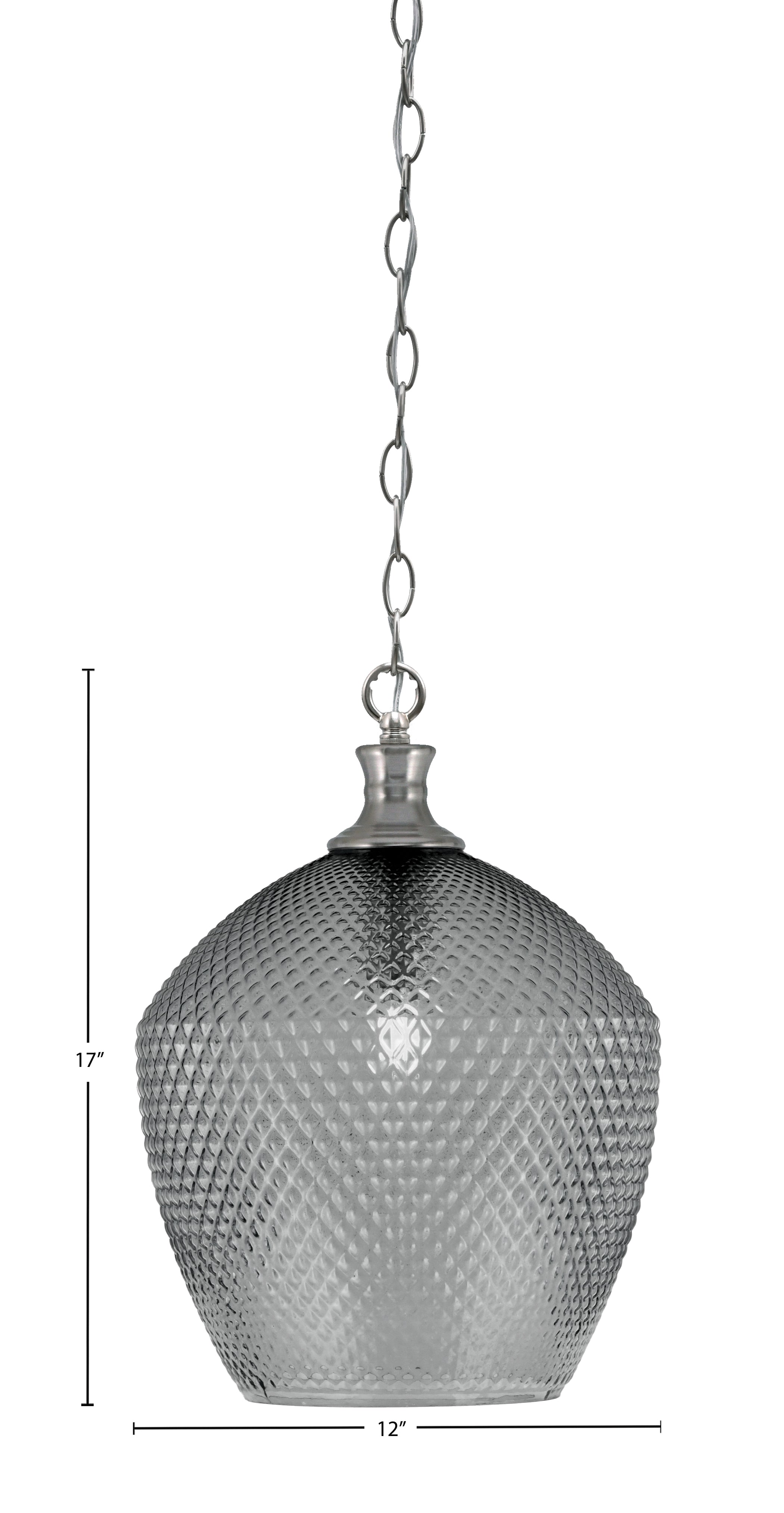 Zola One Light Pendant in Brushed Nickel with 12" Smoke Textured Shade