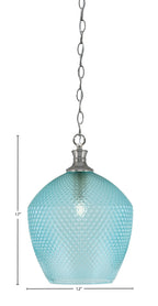 Zola One Light Pendant in Brushed Nickel with 12" Turquoise Textured Shade