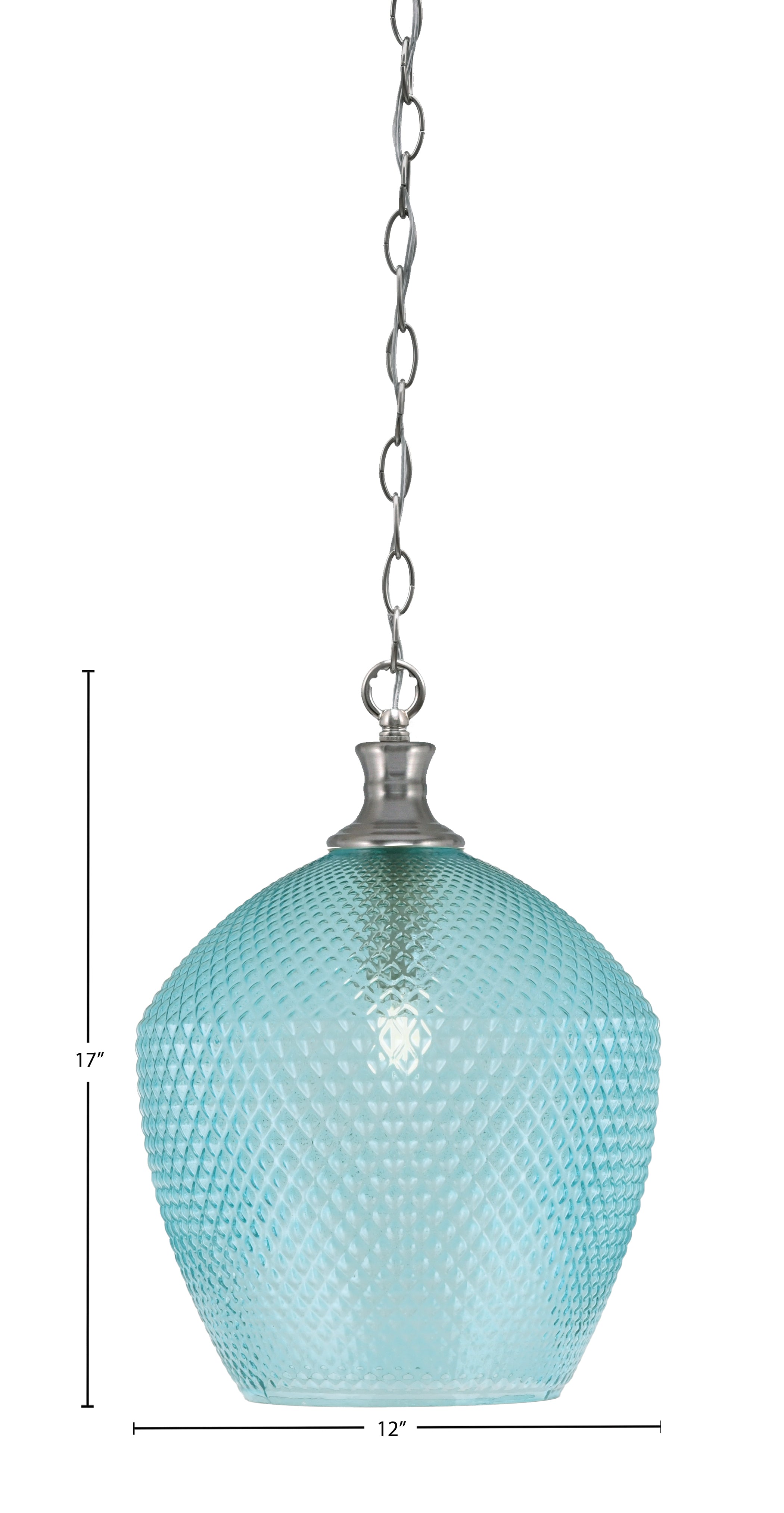 Zola One Light Pendant in Brushed Nickel with 12" Turquoise Textured Shade