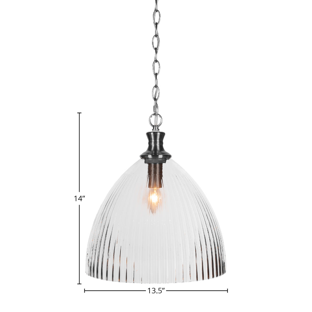 Carina One Light Pendant in Brushed Nickel with 14" Clear Ribbed Shade