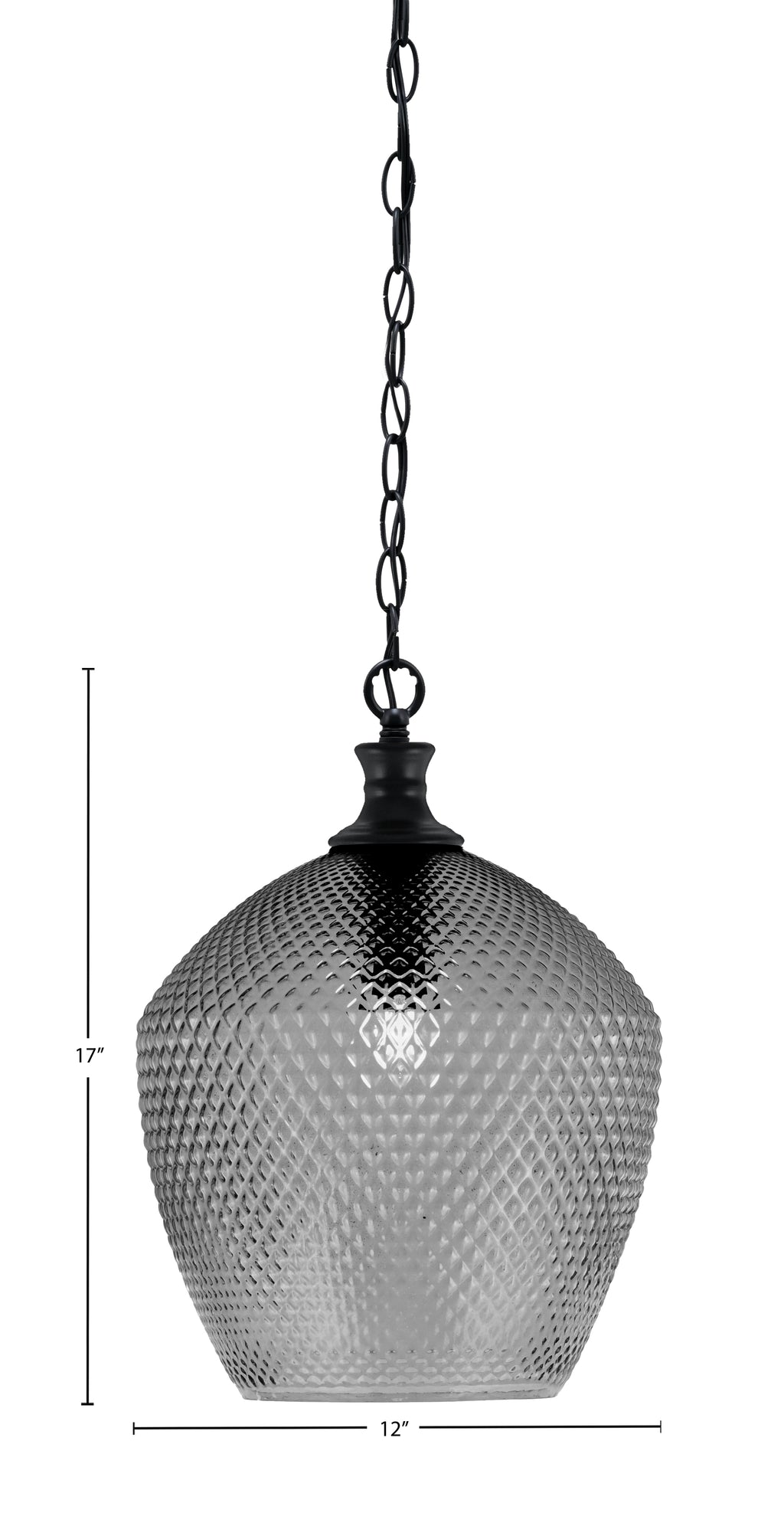 Zola One Light Pendant in Matte Black with 12" Smoke Textured Shade