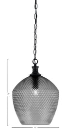 Zola One Light Pendant in Matte Black with 12" Smoke Textured Shade