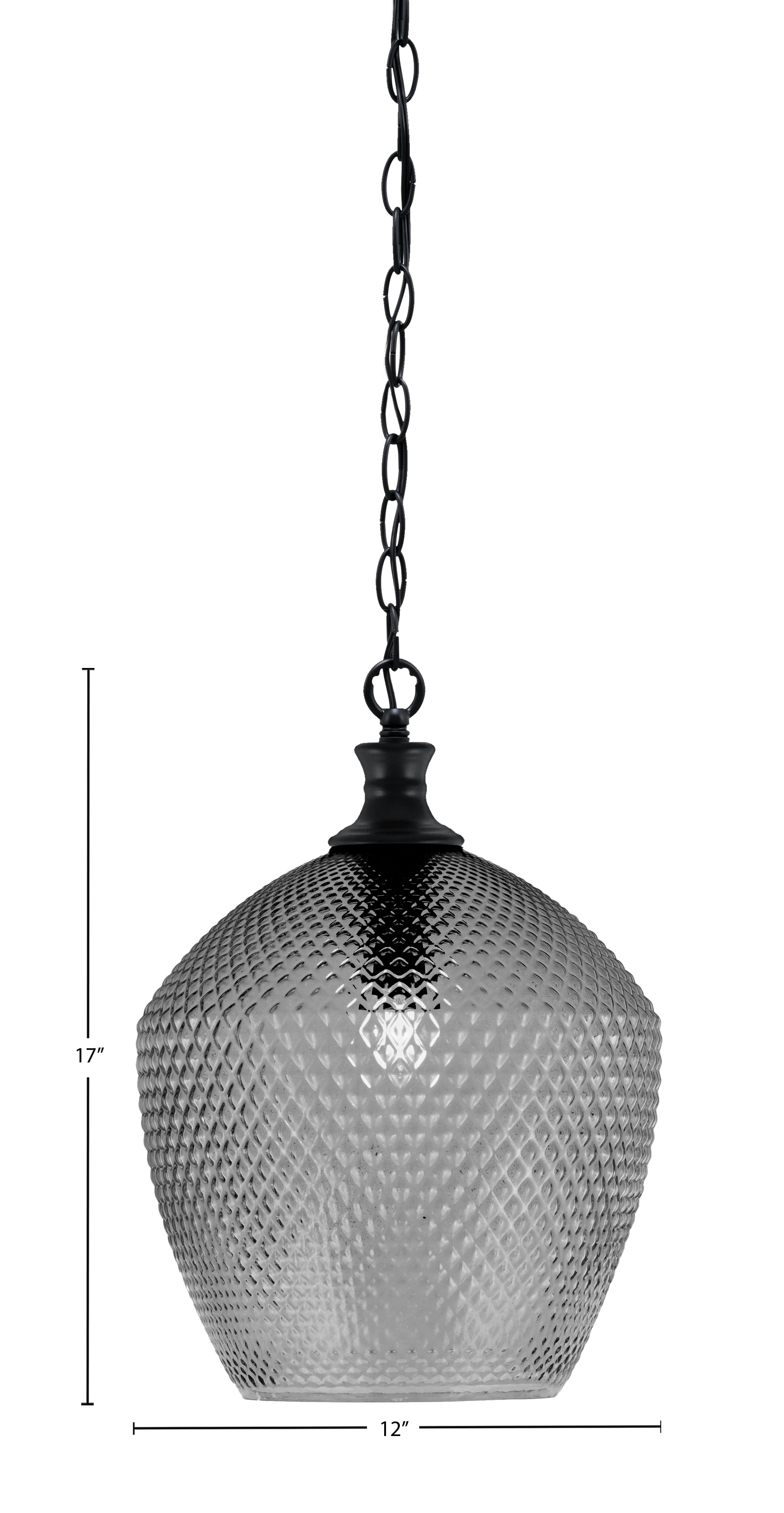 Zola One Light Pendant in Matte Black with 12" Smoke Textured Shade