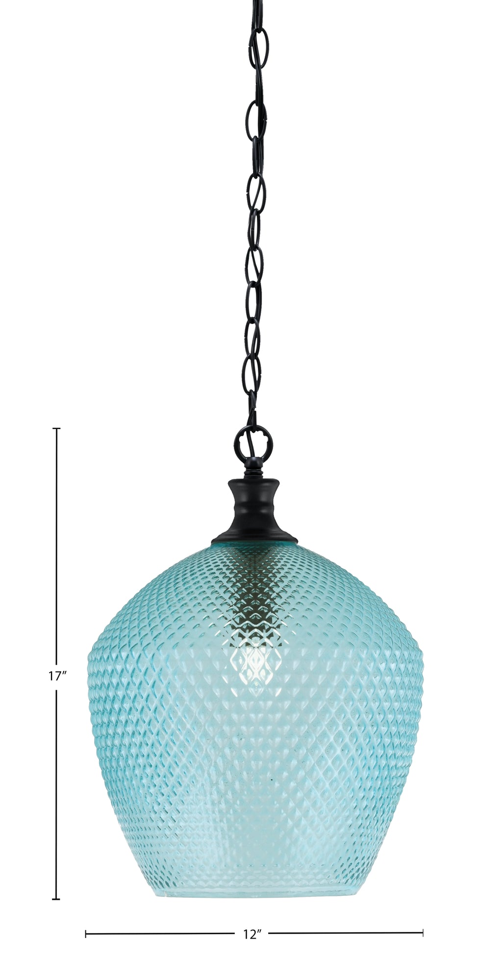Zola One Light Pendant in Matte Black with 12" Turquoise Textured Shade