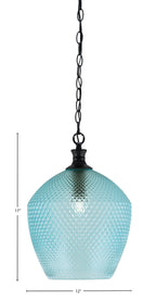 Zola One Light Pendant in Matte Black with 12" Turquoise Textured Shade