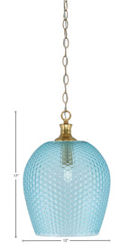 Zola One Light Pendant in New Age Brass with 12" Turquoise Textured Shade