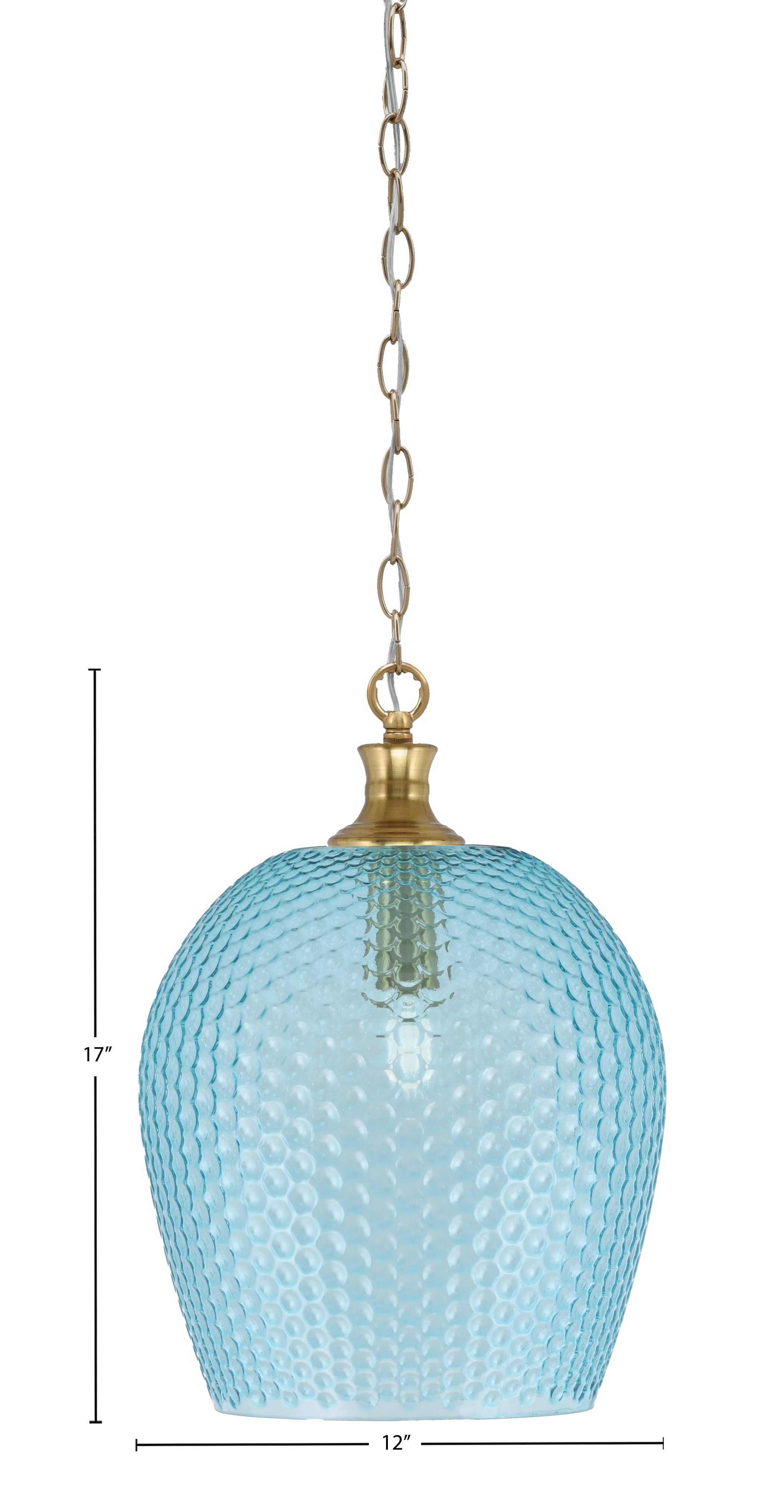 Zola One Light Pendant in New Age Brass with 12" Turquoise Textured Shade