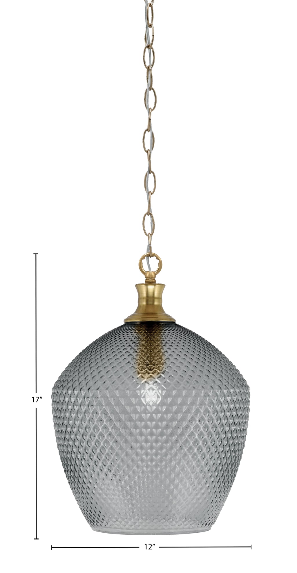 Zola One Light Pendant in New Age Brass with 12" Smoke Textured Shade