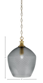 Zola One Light Pendant in New Age Brass with 12" Smoke Textured Shade