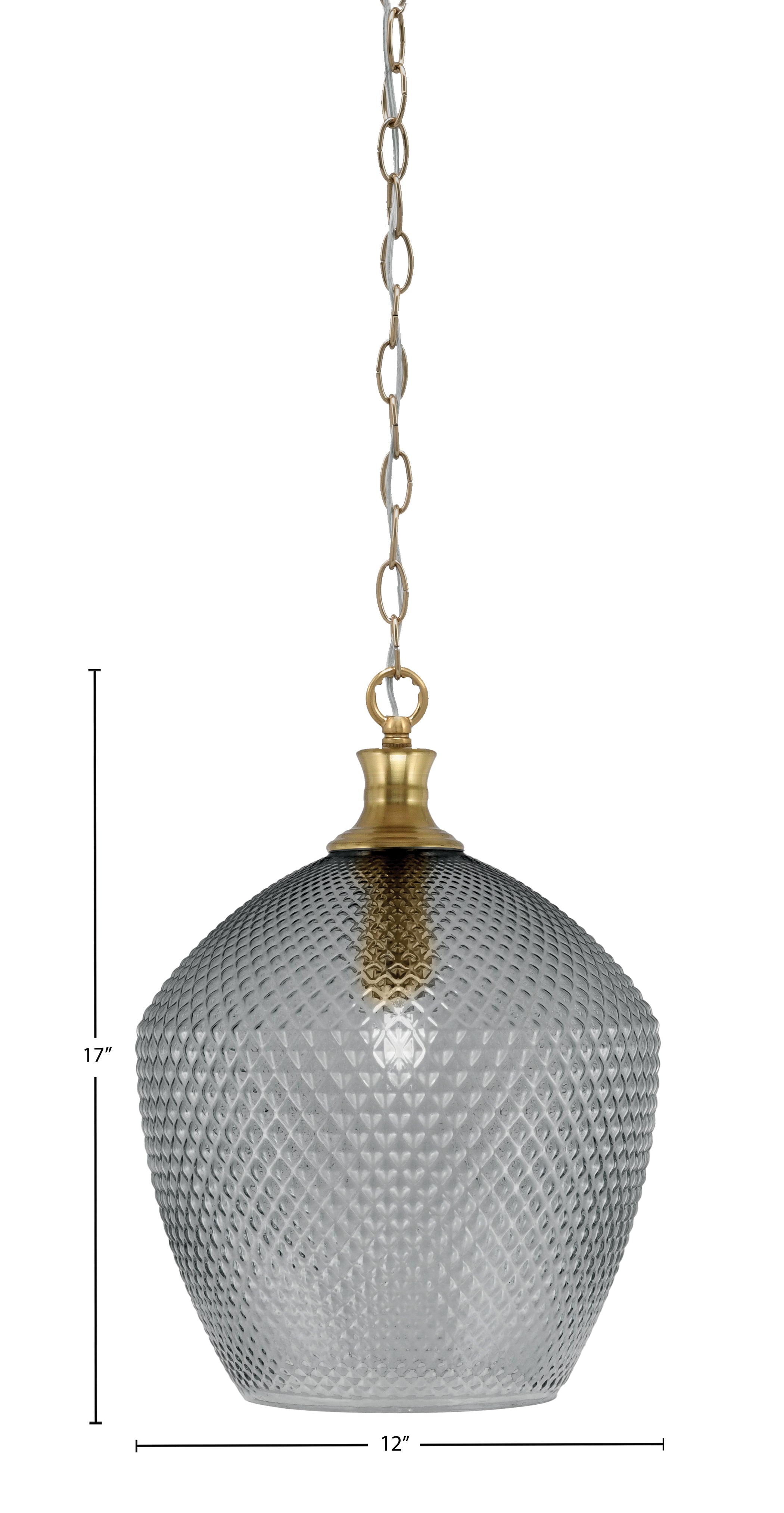 Zola One Light Pendant in New Age Brass with 12" Smoke Textured Shade