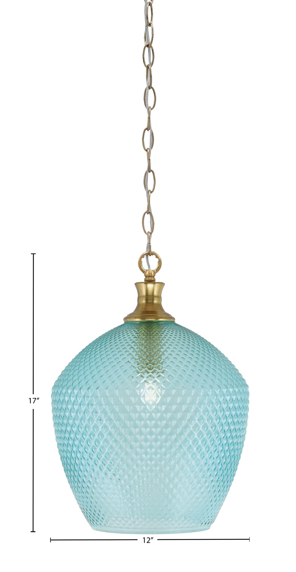 Zola One Light Pendant in New Age Brass with 12" Turquoise Textured Shade