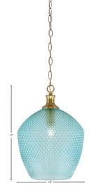 Zola One Light Pendant in New Age Brass with 12" Turquoise Textured Shade