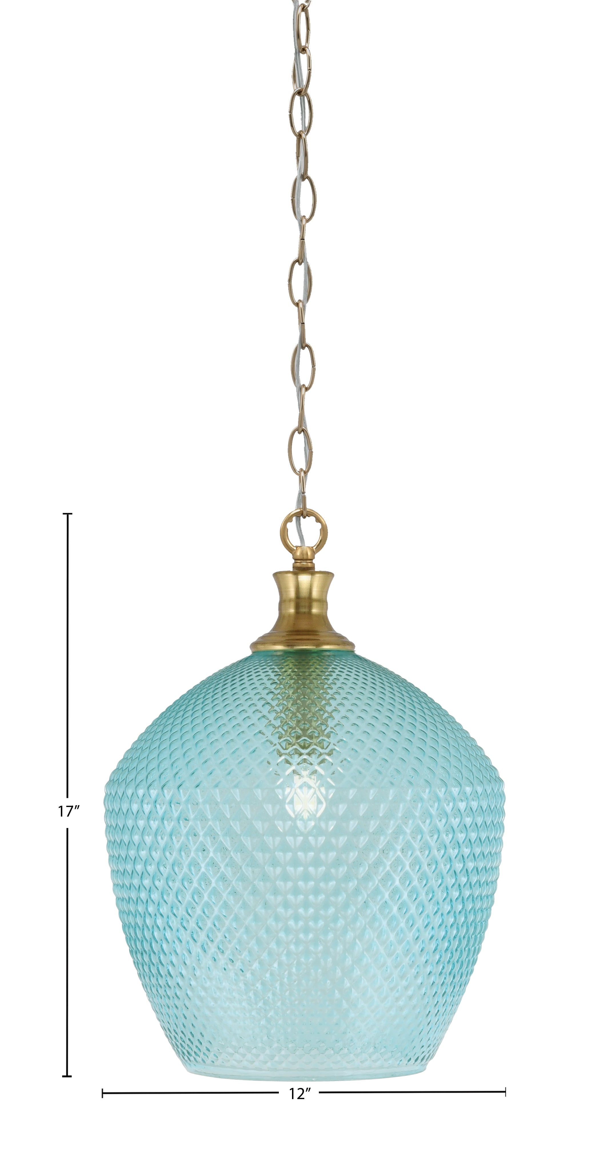 Zola One Light Pendant in New Age Brass with 12" Turquoise Textured Shade
