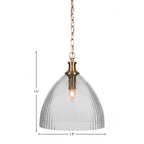 Carina One Light Pendant in New Age Brass with 14" Clear Ribbed Shade