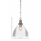 Carina One Light Pendant in Brushed Nickel with 10.75" Clear Ribbed Shade