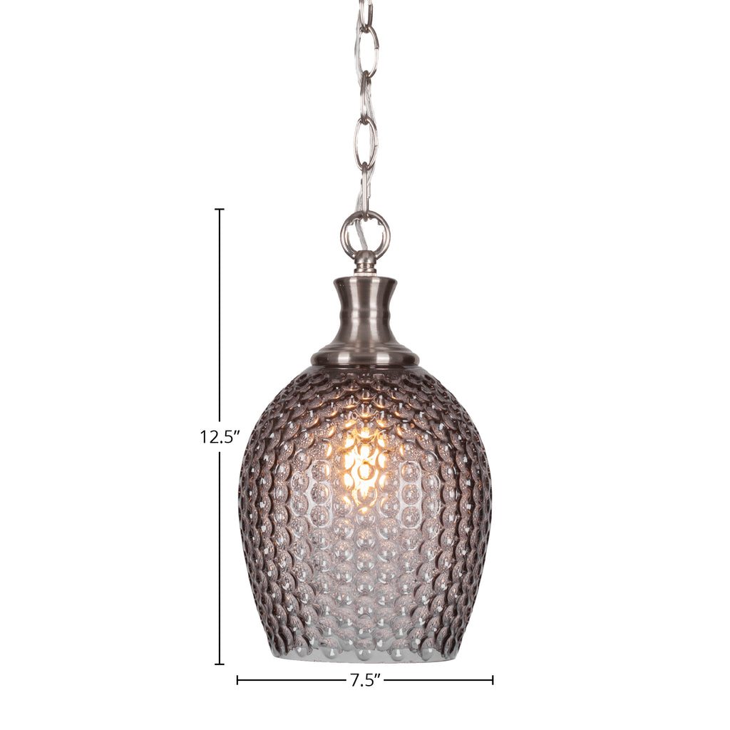 Zola One Light Pendant in Brushed Nickel with 7.5" Smoke Textured Shade