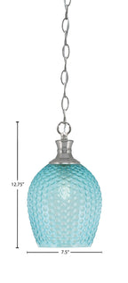 Zola One Light Pendant in Brushed Nickel with 7.5" Turquoise Textured Shade