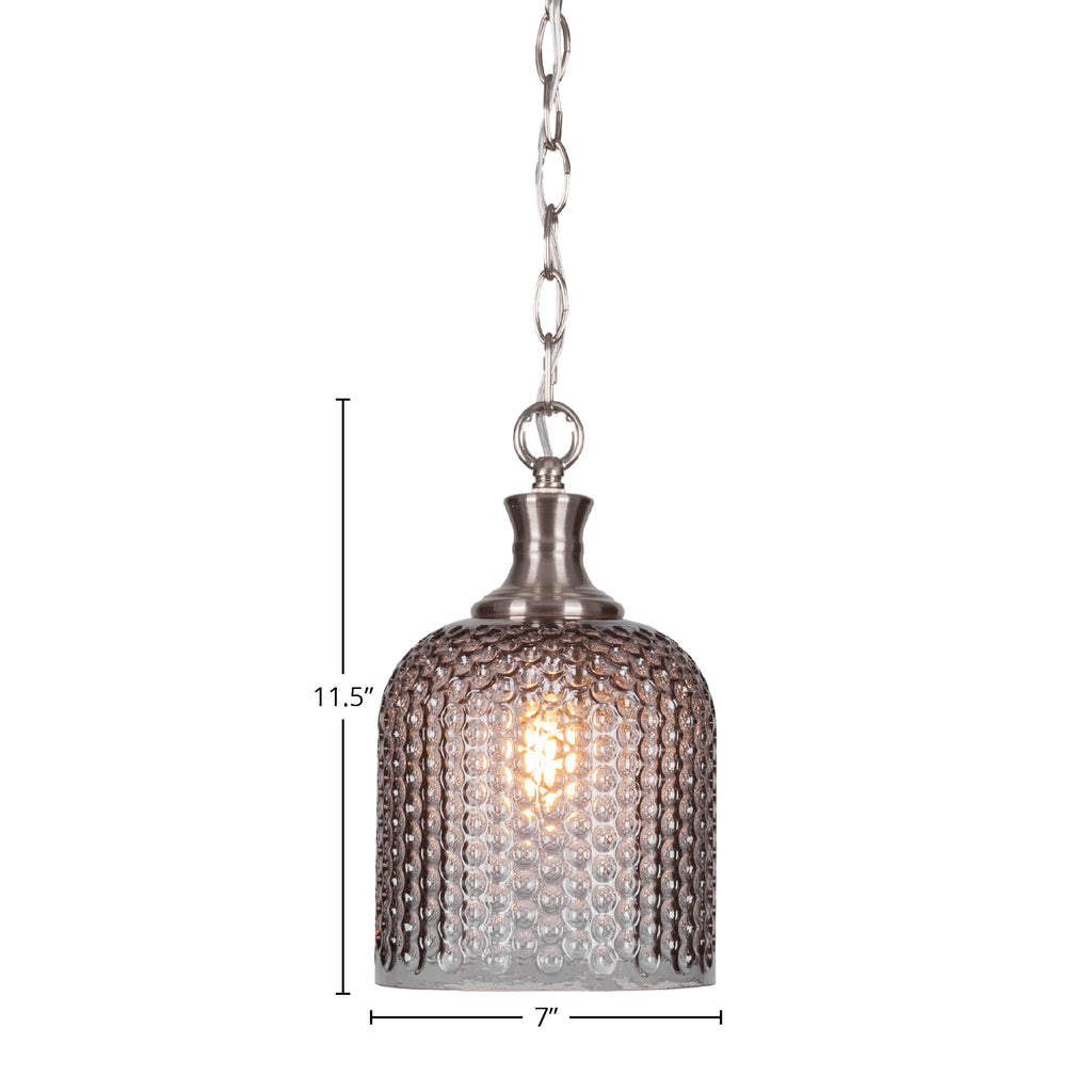 Zola One Light Pendant in Brushed Nickel with 7" Smoke Textured Shade