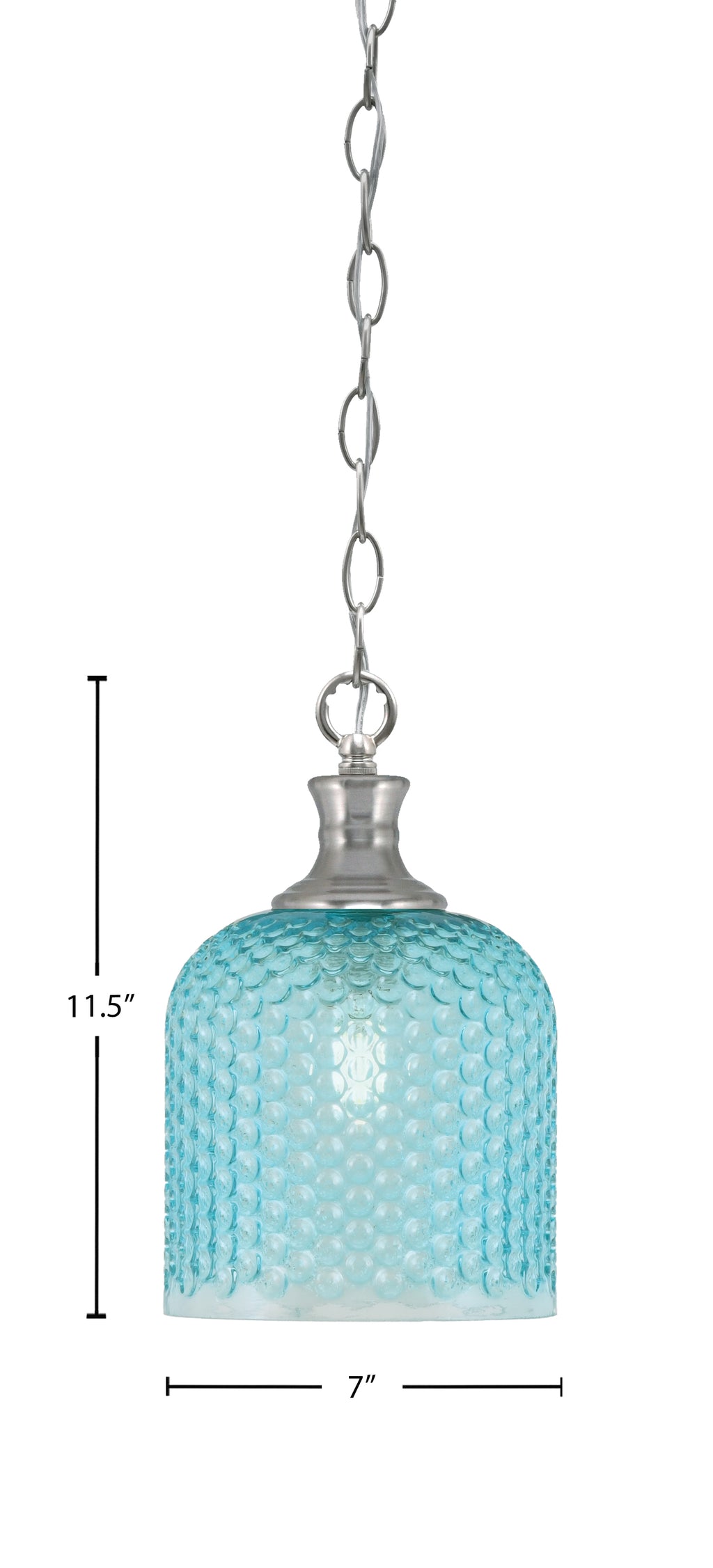 Zola One Light Pendant in Brushed Nickel with 7" Turquoise Textured Shade