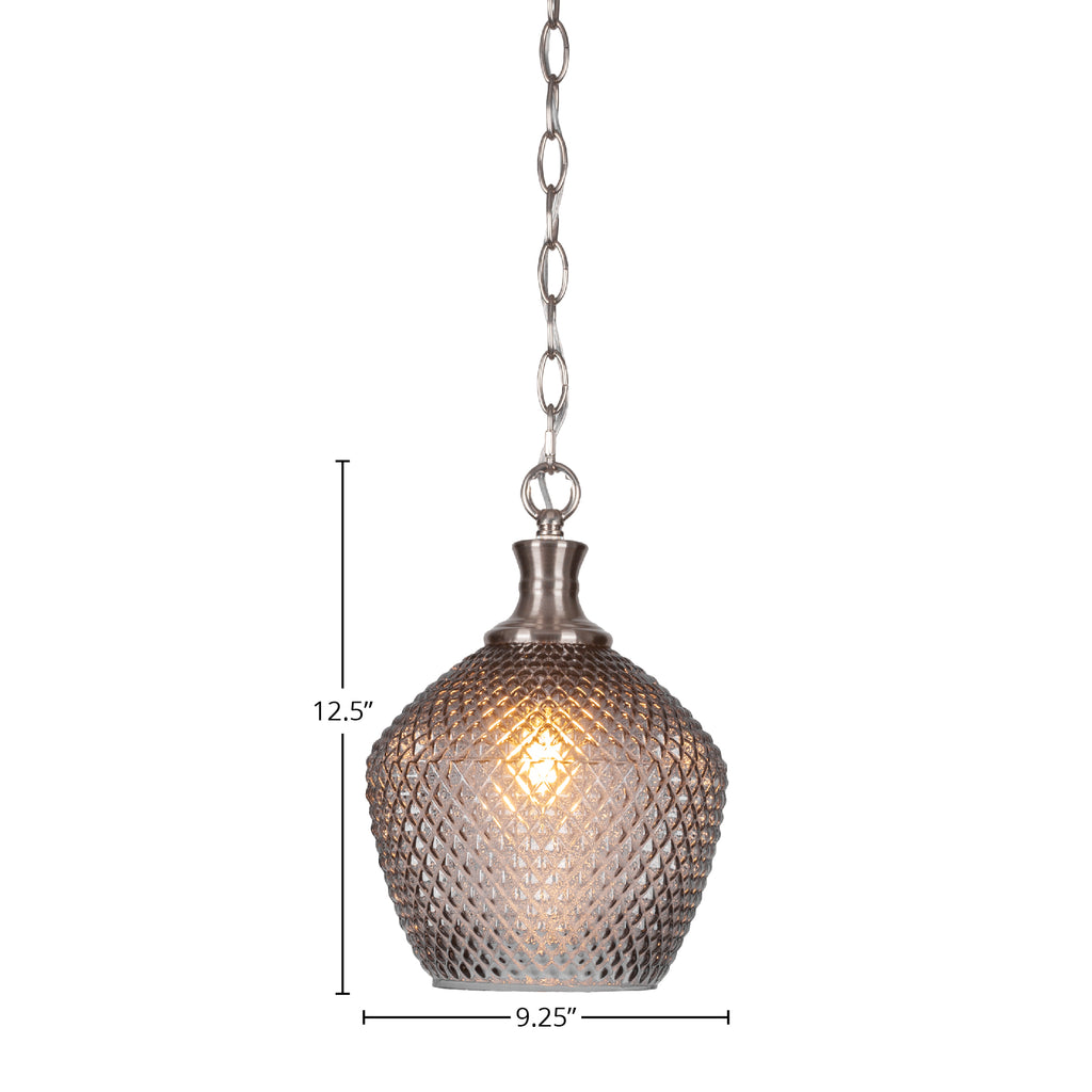 Zola One Light Pendant in Brushed Nickel with 9" Smoke Textured Shade