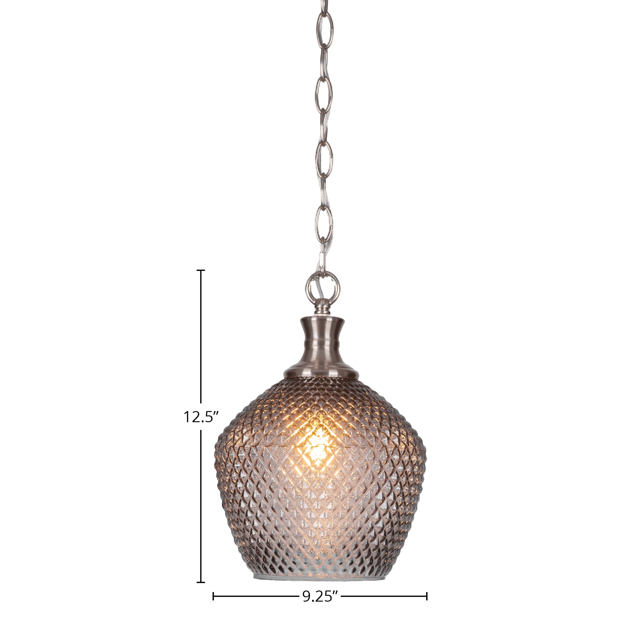 Zola One Light Pendant in Brushed Nickel with 9" Smoke Textured Shade
