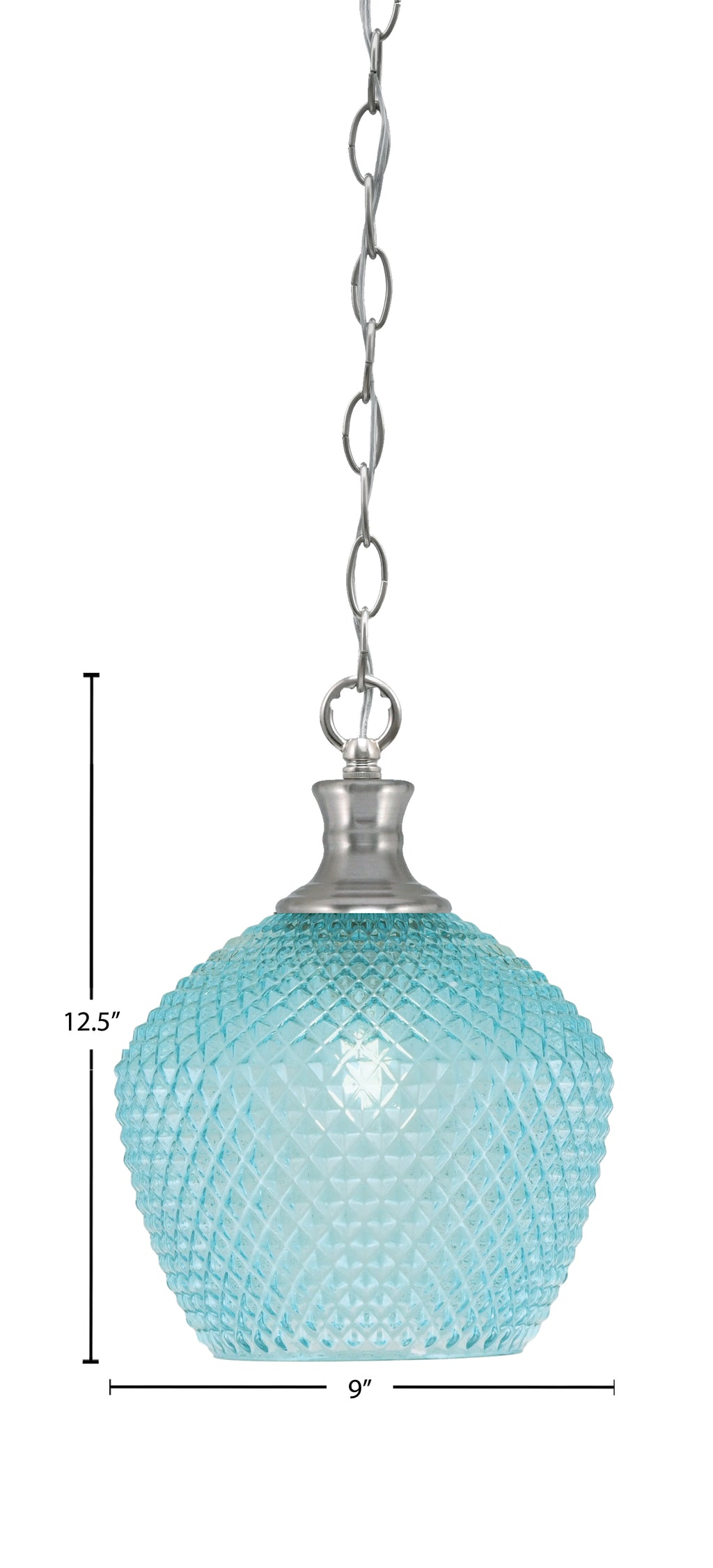 Zola One Light Pendant in Brushed Nickel with 9" Turquoise Textured Shade
