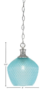 Zola One Light Pendant in Brushed Nickel with 9" Turquoise Textured Shade