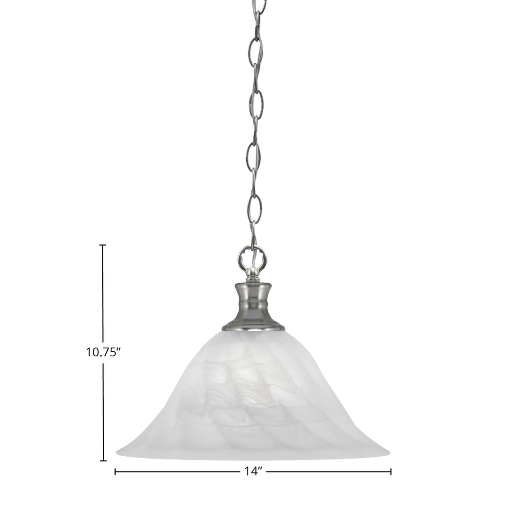 Chain One Light Pendant in Brushed Nickel with 14" White Alabaster Swirl Shade